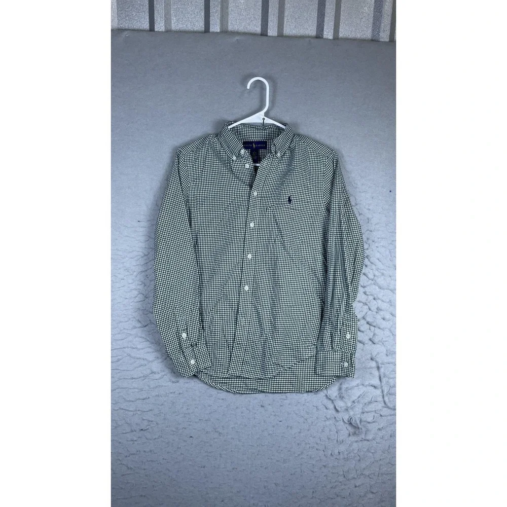 Ralph Lauren Shirt Youth L 14-16 Green Gingham Long Sleeve Button Down Pony Logo